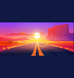 Road In Desert Sunset Scenery Landscape With Rocks