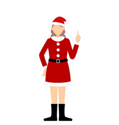 Woman In Santa Claus Holding Up Index Finger