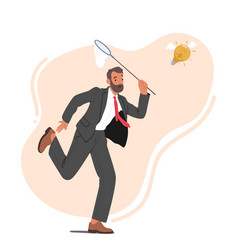 Businessman Character Chasing Flying Light Bulb