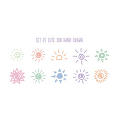 Set Of Cute Abstract Sun Hand Drawn Using Pastel