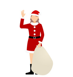 Woman In Santa Claus Holding A Gift Bag