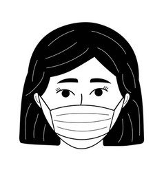 Girl Face With Medical Mask In Doodle Style