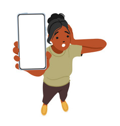 Anxious Black Woman Character Holds Smartphone