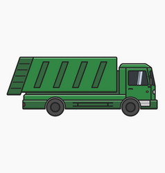 Green City Dump Garbage Truck Side View Flat