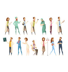 Nurse Characters Set Cartoon Retro Style