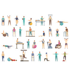 Physiotherapy Icons Set Cartoon Treatment