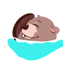 Cute Beaver Embracing Tail And Sleeping Semi Flat