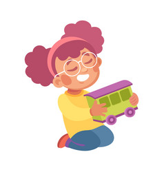 Happy Girl With Toy Train Playing Game Having Fun