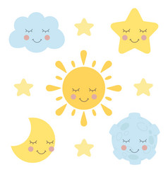 Sleep Night Space Clipart Bedtime Flat Icons Set