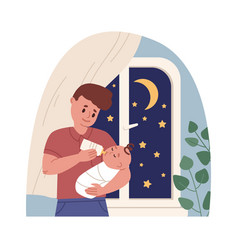 Father Holding Newborn Baby In Arms And Feeding