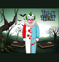 Killer Clown On Dark Cemetery Forest Background