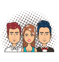 Three Woman And Men Portrait Pop Art Comic Style