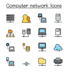 Computer Network Color Line Icon Set