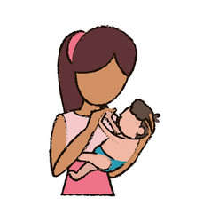 Mom holding baby cartoon Royalty Free Vector Image