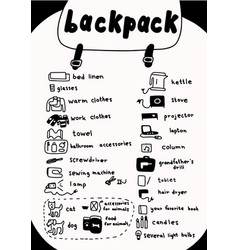 Backpack Contents Icon Set For Travel Warm