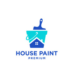 House Paint Logo With Bucket And Brush Concept