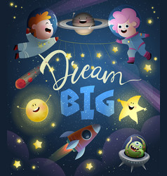 Kids Girl And Boy Astronauts In Space Big Dreams