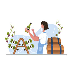 Female Checking Quality Of Wine In Bottles Making