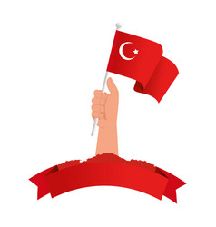 Hand Holding Turkish Flag Icon With Ribbon