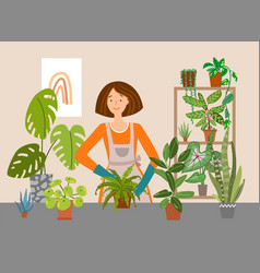 Woman Taking Care Of Plants Houseplants