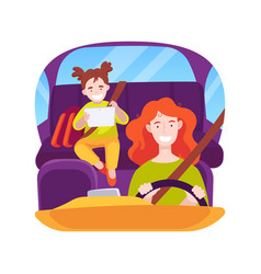 Going To School By Car Isolated Cartoon