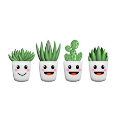 Cactus In Flower Pot Isometric Cartoon