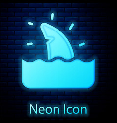 Glowing Neon Shark Fin In Ocean Wave Icon Isolated