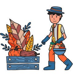 Hand Drawn Male Farmer Holding A Basket Of Fruits