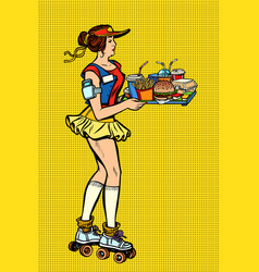 Retro Fast Food Waitress On Roller Skates