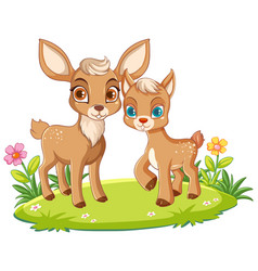 Mother Deer And Baby In Cartoon Style