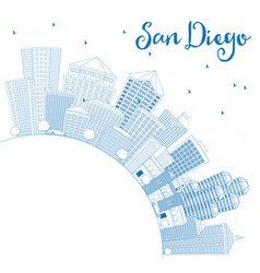 Outline San Diego Skyline With Blue Buildings