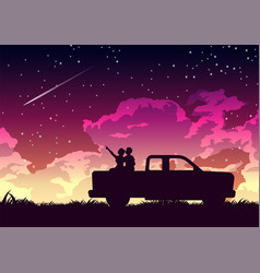 Silhouette Design Of Couple On The Back Of Truck