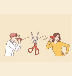 Scissors Cut Thread Connecting Couple Talking