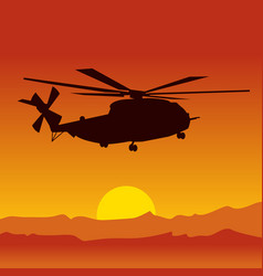 Military Helicopter Silhouette Sunset Background