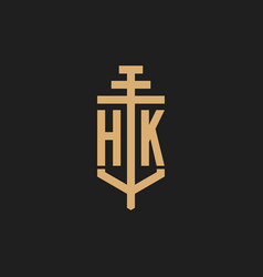 Hk Initial Logo Monogram With Pillar Icon Design