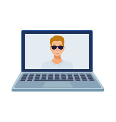 Man Wearing Sunglasses In Laptop Computer