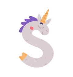 Unicorn Cute Alphabet Letter S With Smiling Face