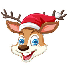 Cartoon Reindeer Head Wearing A Santa Hat