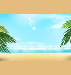 Warm Summer Beach With Palm Tree Branches Blue