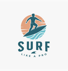 Ocean Surf Logo Design Sea Sun And Surfer Logo