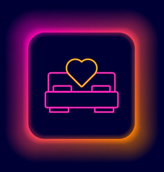 Glowing Neon Line Bedroom Icon Isolated On Black