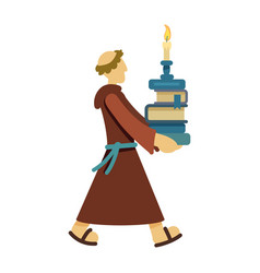 Monk With Pile Of Books Semi Flat Color Character