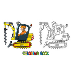 Mini Excavator With Drill And Driver Coloring Book