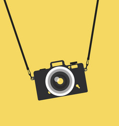 Vintage Hanging Camera On A Strap In A Flat Style