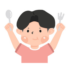 Hungry Kid Holding Fork And Spoon