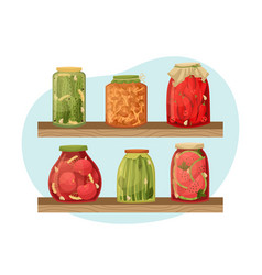 Jars Of Pickles On The Shelves In The Pantry