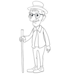 Old Man Cartoon Walking With Stick