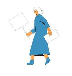 Elderly Woman Walking And Holding Blank Banner In