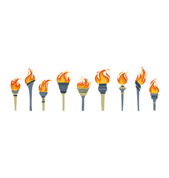 Set Of Olympic Torches With Burning Fire Flat