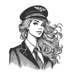 Female Pilot Engraving Sketch